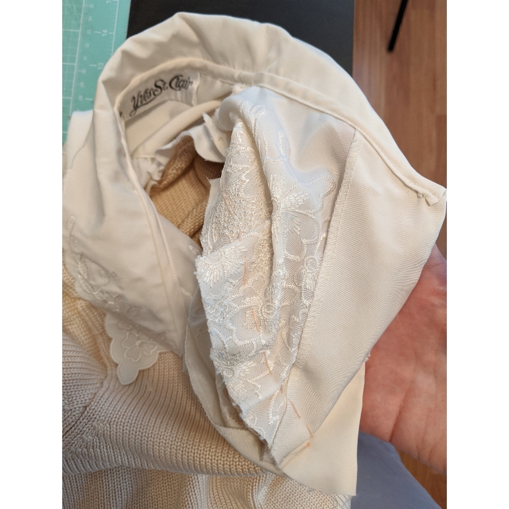 Hand-Altered Silk Sweater w/vintage Floral Collar - Picture 7 of 8